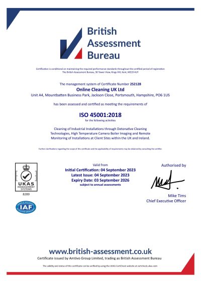 British Assessment Bureau Certificate Online Cleaning UK Ltd ISO 45001